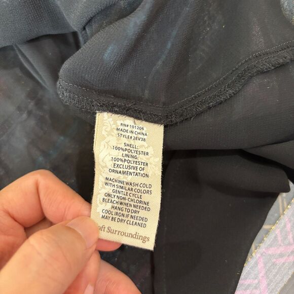 Soft Surroundings Tunic Dress L Striped Black Multi Chiffon Folksy Floral Boho - Picture 9 of 10